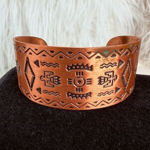 Vintage aged Copper etched southwestern style cuff bracelet
